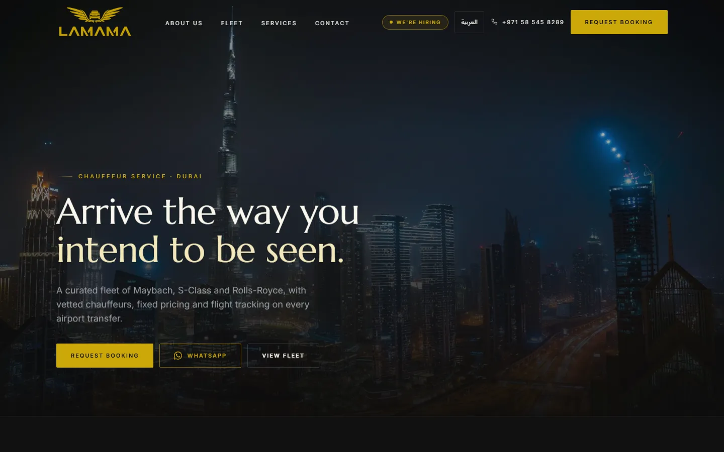 LAMAMA Luxury Transport website, as it appears live